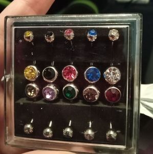 10 pack multicolor double jeweled belly rings